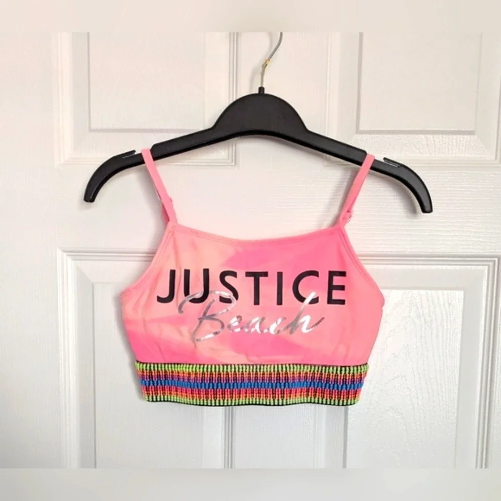 Justice Beach Girls (Size 12/14 - Large) Pink Colorful Bikini/Crop Top